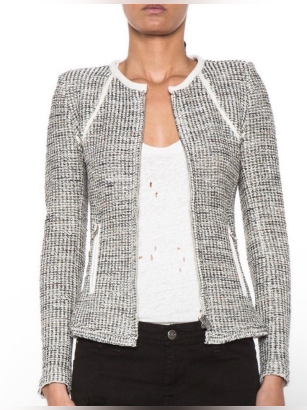 Iro Noelia tweed blazer jacket with faux leather accents size 1